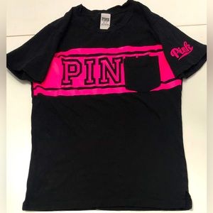 Victoria's Secret PINK Pocket Tee T-shirt Short Sleeve Black Size XS